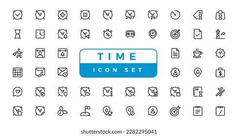 Time and clock, calendar, timer line icons.
