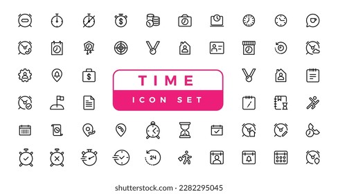 Time and clock, calendar, timer line icons.
