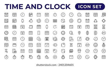 Time and clock, calendar, timer line icons. Vector linear icon set
