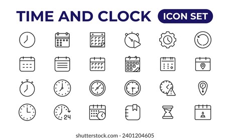 Time and clock, calendar, timer line icons. Vector linear icon set
