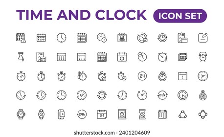 Time and clock, calendar, timer line icons. Vector linear icon set
