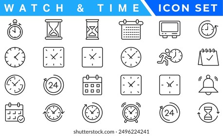 Time and clock, calendar, timer line icons. Vector linear icon set.