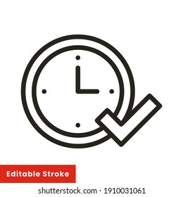 Reloj de tiempo con diseño de ilustración vectorial de icono de estilo de línea de símbolo de comprobación. EPS10 de trazo editable