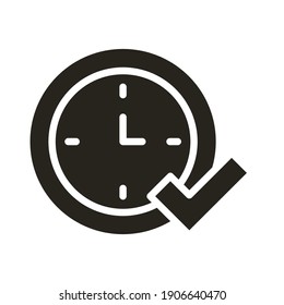 Time clock with check symbol solid style icon vector illustration design. EPS10