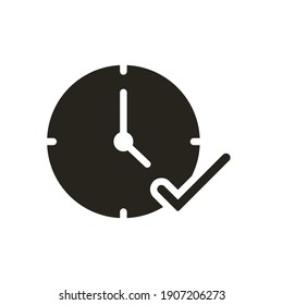 Time clock with check symbol solid style icon vector illustration design. EPS10