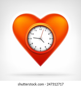 time clock circle in heart symbol at modern graphic design isolated vector illustration on white background 