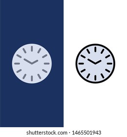 Time, Clock, Cleaning  Icons. Flat and Line Filled Icon Set Vector Blue Background. Vector Icon Template background