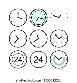 Time and clock color line icon set. 
Alarm and timer vector line icon set. 
Isolated icon collection on white background