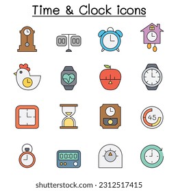 Time and Clock color line icon set