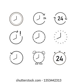 Time and clock color line icons. Alarm and timer vector linear colorful icon set. Isolated icon collection on white background.