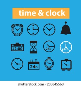 Zeit, Uhr, Auslieferungssymbole, Zeichensatz, Vektorgrafik
