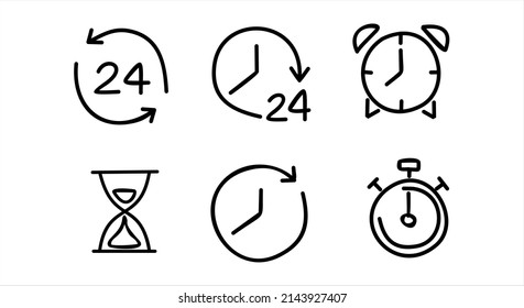 Time and clock doodle icons. Set of vector linear icons.