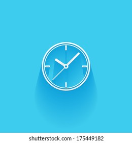 time, clock, flat icon isolated on a blue background for your design, vector illustration