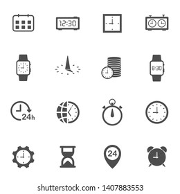 time clock flat icon set for web and ui design. time clock vector icons isolated on white background. time is money business concept