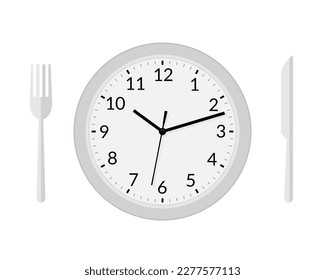 Menú del reloj de la comida de la comida del restaurante icono vectorial. Plan de comida para almorzar comer hora de descanso símbolo de hambre ilustración