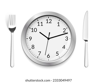 Menú del reloj de la comida de la comida del restaurante icono vectorial. Plan de comida para almorzar comer hora de descanso símbolo de hambre ilustración