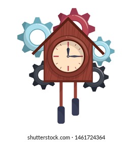 time clock home watch alarm with gears cartoon vector illustration graphic design