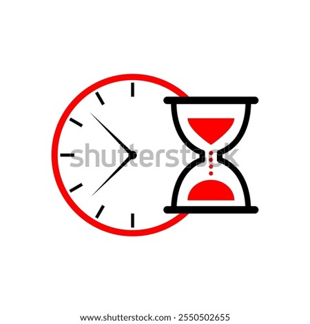 Time clock with hour glass time is running out concept . isolated vector 