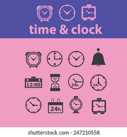 hora, reloj, horas, iconos de minuto, signos, ilustraciones establecidas, vector