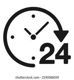 Icono de hora o reloj. Ilustración vectorial de 24 horas o 24 horas