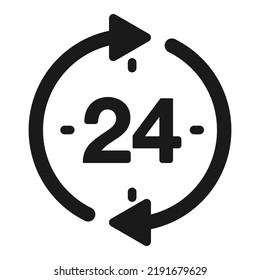 Icono de hora o reloj. Ilustración vectorial de 24 horas o 24 horas