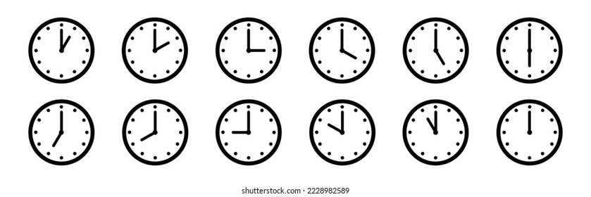 Icono de hora y reloj. Icono analógico de reloj, ilustración vectorial