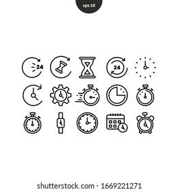 Time and clock icon flat outline . vector illustration linear icon set. eps10