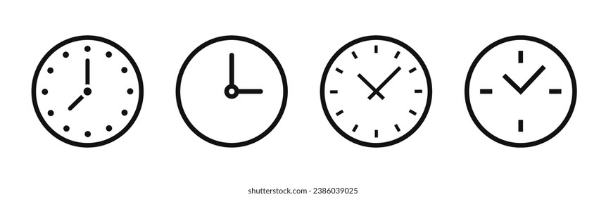 Icono de hora y reloj. Iconos de línea de tiempo y reloj. Colección de símbolos de tiempo. Vector