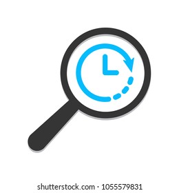 Time Clock Icon Magnifying Glass. Vector illustration