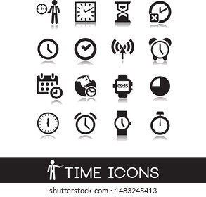Time & clock icon set in black style vector illustration.
