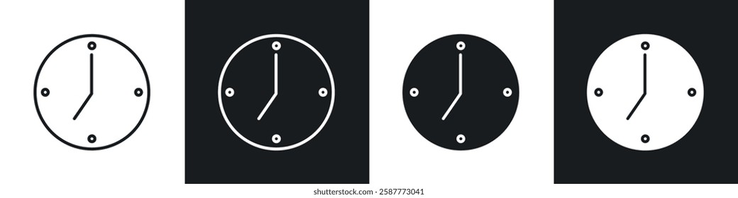 Time clock icon set black and white colors. Graphic Vector icons pack