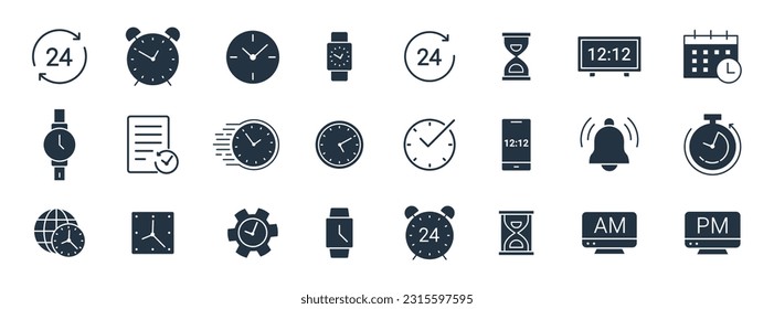Time and clock icon set, calendar, timer icon illustration