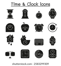 Time and Clock icon set in glyph style