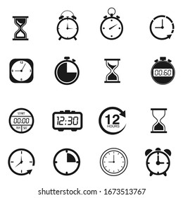 Time and  clock icon set. isolated on white, vector Illustration