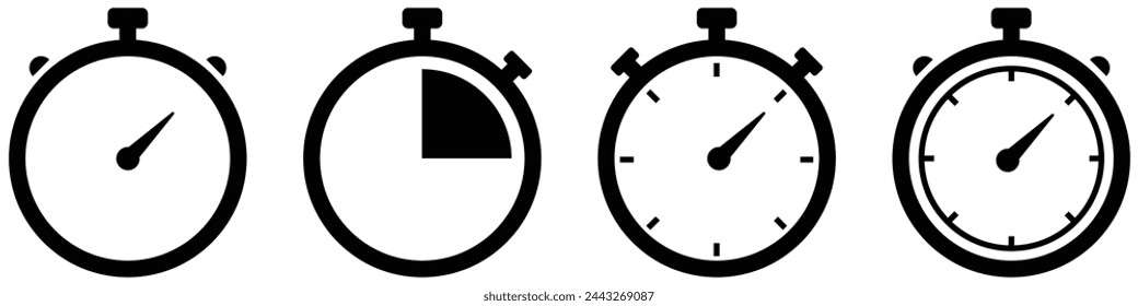 Time and clock icon set, timer, speed, alarm, restore, management, calendar, watch thin line symbols for web and mobile phone on white background - editable stroke vector illustration eps10