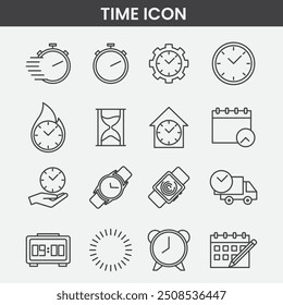 Relógio de tempo Ícone de linha fina ícones. design de marketing, logotipo, aplicativo, modelo, etc. Ilustração vetorial.	