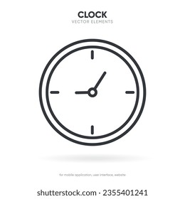 Time and clock icon. Clock icon in trendy flat and line style isolated on background. Icons for date, time, era, duration, period, span, hour, minute, watch, timer, time keeper.