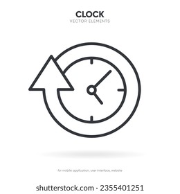 Time and clock icon. Clock icon in trendy flat and line style isolated on background. Icons for date, time, era, duration, period, span, hour, minute, watch, timer, time keeper.