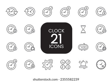 Time and clock icon. Clock icon in trendy flat and line style isolated on background. Icons for date, time, era, duration, period, span, hour, minute, watch, timer, time keeper.