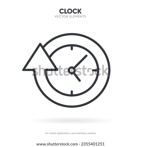 Time and clock icon. Clock icon in trendy flat and line style isolated on background. Icons for date, time, era, duration, period, span, hour, minute, watch, timer, time keeper.