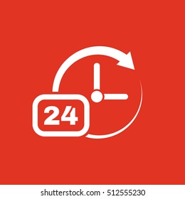Time, clock icon. Time and watch, timer, 24 hours symbol. UI. Web. Logo. Sign. Flat design. App. Stock vector