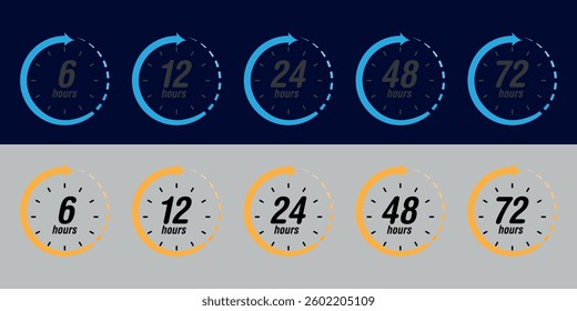 Time Clock Icons – 6, 12, 24, 48, and 72-Hour Cycle Symbols