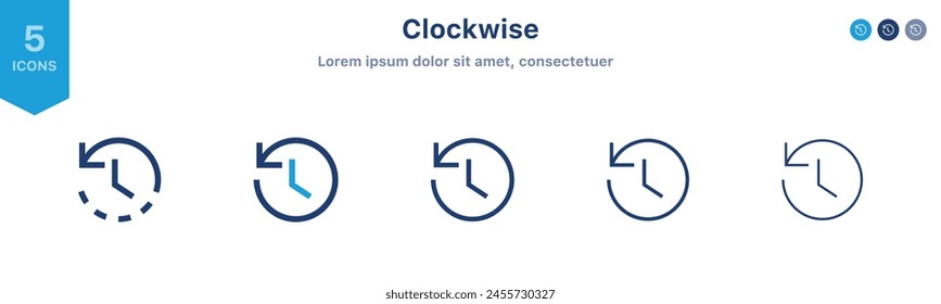 time and clock icons with arrow rotate icon, timer, history, watch later, symbol, sign , clockwise rotation, time passing, icon