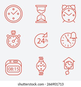 Time and clock icons, flat design, thin line style