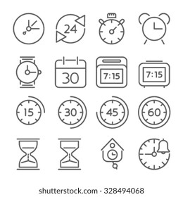 Time and clock icons, flat design, thin line style