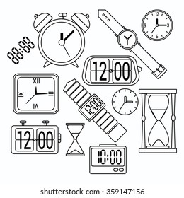 Time and clock icons, flat design, thin line style