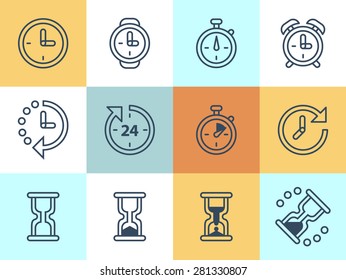 Time and Clock icons on color background. Vector illustration.