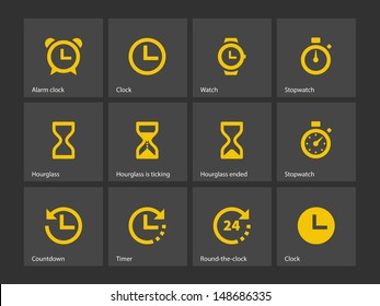 Time and Clock icons on white background. Vector illustration.