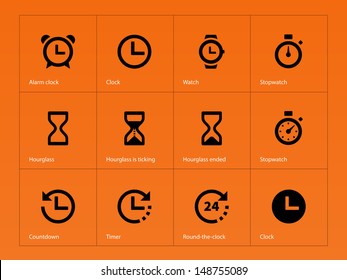 Time and Clock icons on white background. Vector illustration.