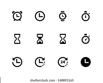 Time and Clock icons on white background. Vector illustration.
